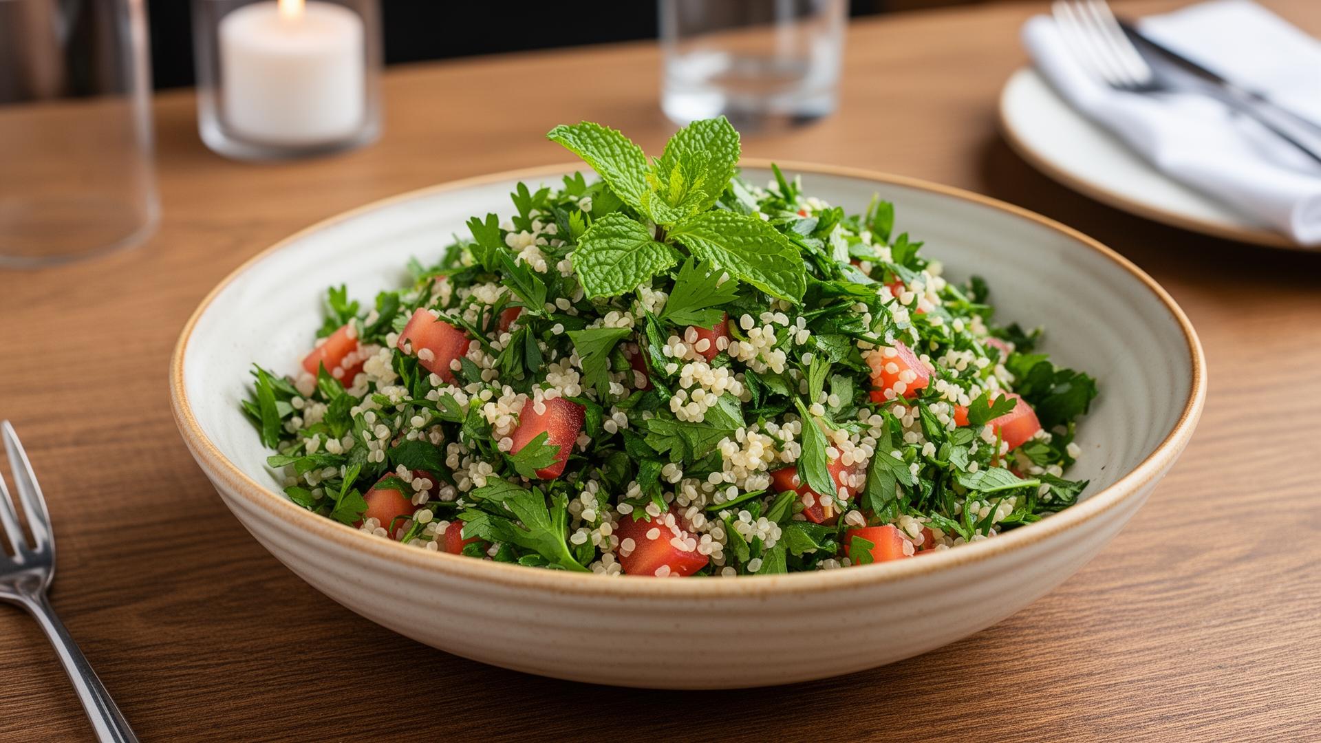 Vegane arabische Klassiker: Falafel, Hummus, Baba Ghanoush und frische Salate