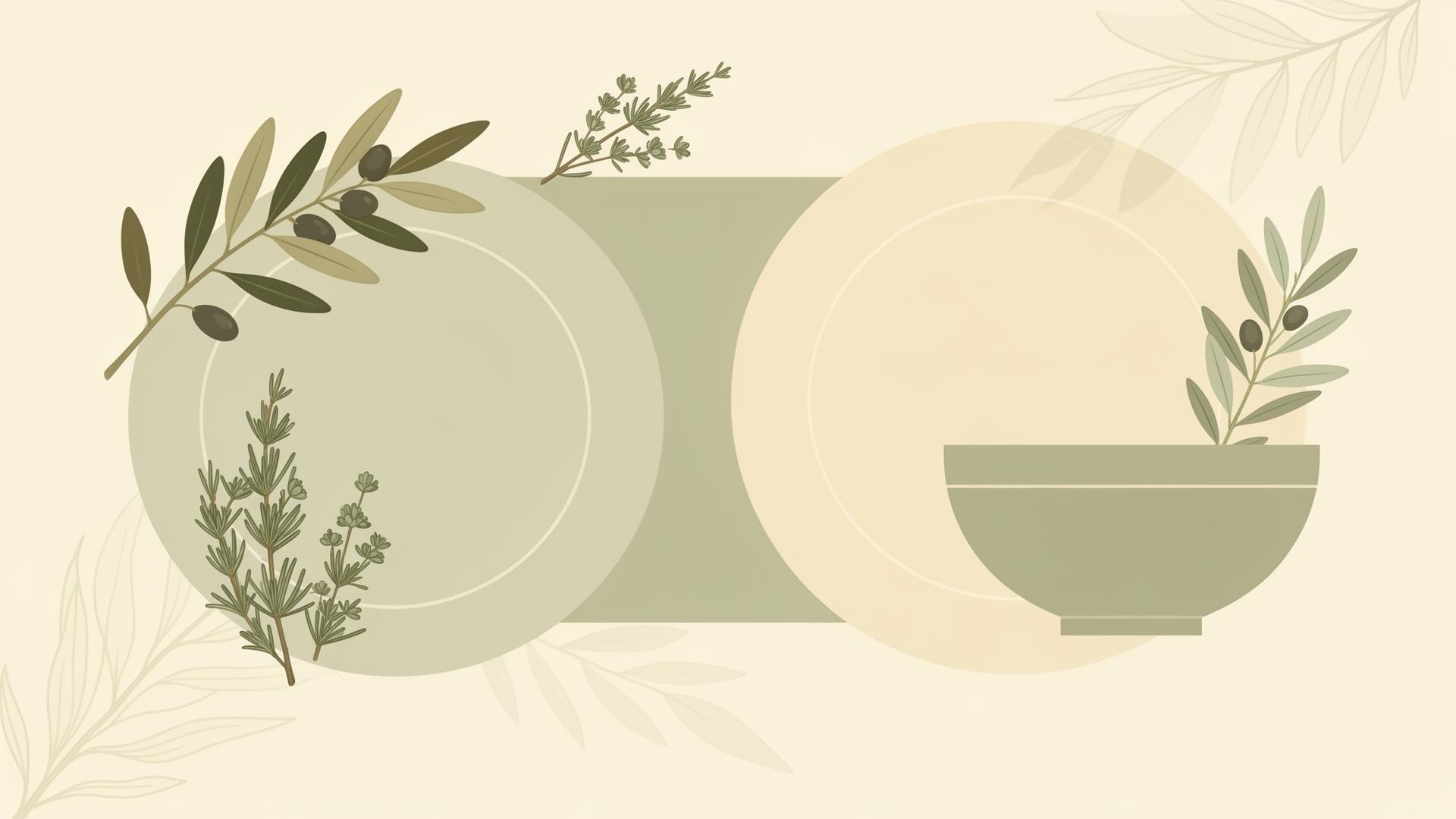 Veganes Office-Buffet – abstrakte Illustration mit Kräutern und Schalen